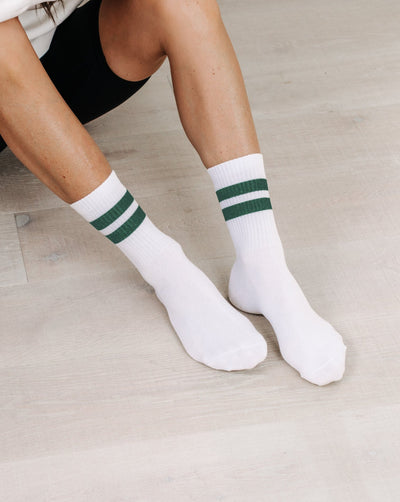 WHITE & VARSITY GREEN ORGANIC STRIPE SPORTS SOCKS - thetstore_clothing