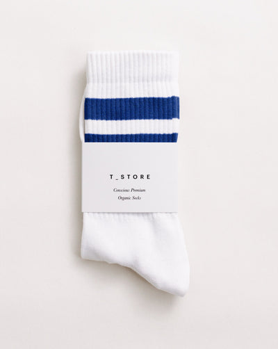 WHITE & ROYAL BLUE ORGANIC STRIPE SPORTS SOCKS - thetstore_clothing