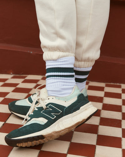 WHITE & VARSITY GREEN ORGANIC STRIPE SPORTS SOCKS - thetstore_clothing