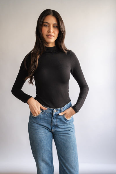 LONG SLEEVE STRETCH ROLL NECK BLACK